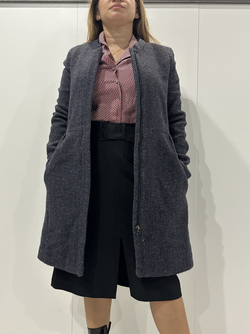 Mango Casual Classic Minimalist Parisian Chic Gray Tweed Wool Blend Coat  XS